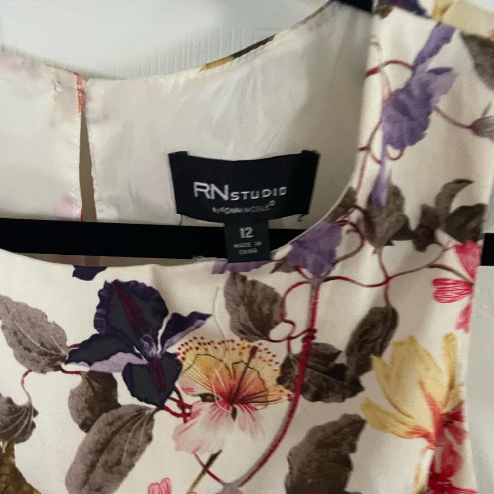 Ronni Nicole Cream Floral Skater Skirt with Pink & Purple Blooms